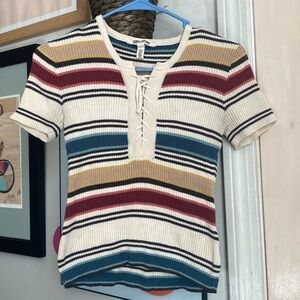 Chic Striped Top with Lace-Up Detail